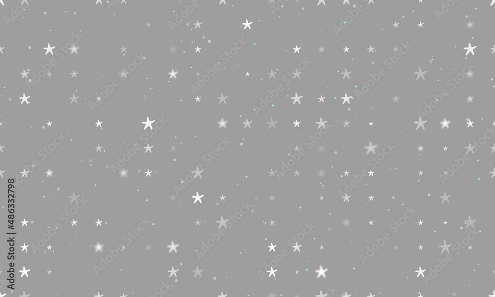 Seamless background pattern of evenly spaced white starfish symbols of different sizes and opacity. Vector illustration on gray background with stars Seamless background pattern of evenly spaced white starfish symbols of different sizes and opacity. Vector illustration on gray background with stars