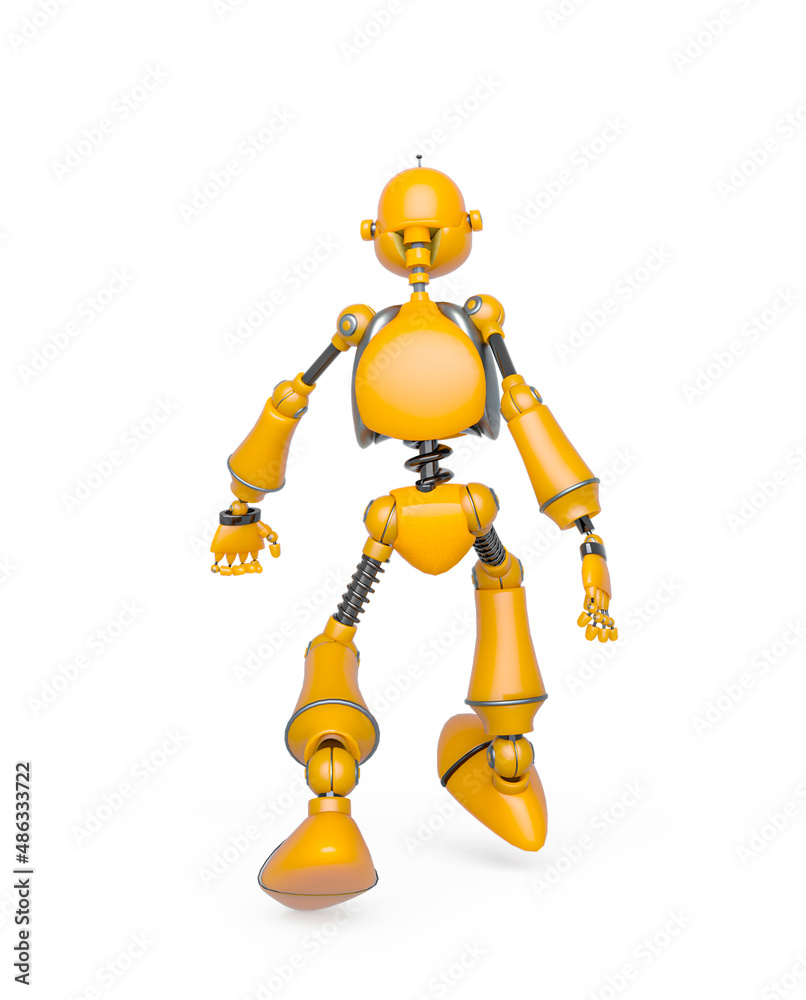 funny robot cartoon is walking rear view funny robot cartoon is walking rear view
