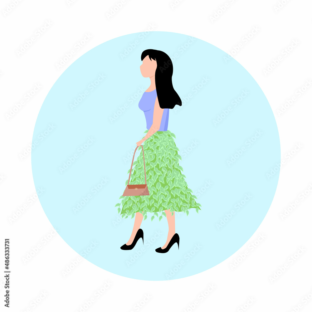 Modern minimalist style design.Concept of nature safe. Womens  skirt from plants .Respect for nature.Vector Illustration