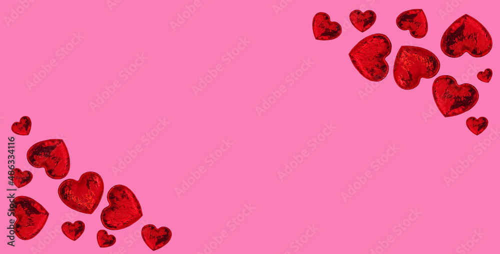 Red hearts on a pink background. Valentine's Day. Love.