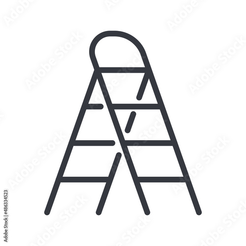 Step ladder line icon side view isolated on white transparent background.