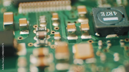 A macro shot of the micro chips on a PCB board.