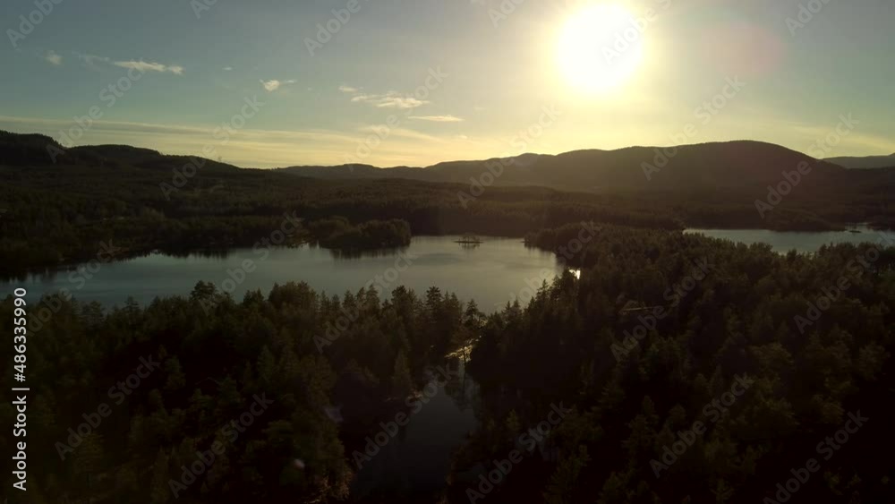 Lake sandvatn sunset flying reflection golden hour Norwegian Forest 4K 30fps Lake sandvatn sunset flying reflection golden hour Norwegian Forest 4K 30fps