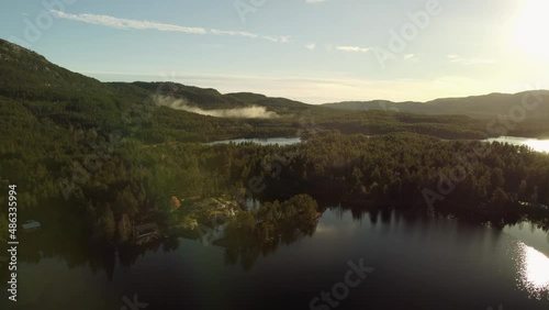 Lake Sandvatn to Holmevatn 4K Drone Fly Over Norwegian Mountains 30fps photo