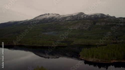 Lake Sandvatn Mountain Range Fly Over Drone 4K 30fps photo