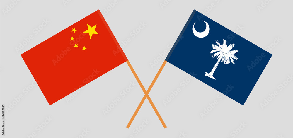 Crossed flags of China and The State of South Carolina. Official colors. Correct proportion Crossed flags of China and The State of South Carolina. Official colors. Correct proportion
