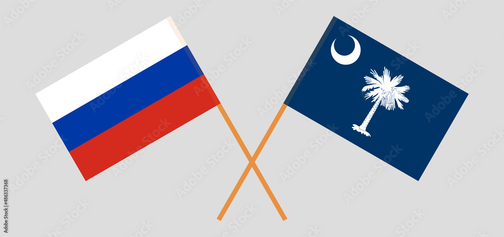 Crossed flags of Russia and The State of South Carolina. Official colors. Correct proportion Crossed flags of Russia and The State of South Carolina. Official colors. Correct proportion
