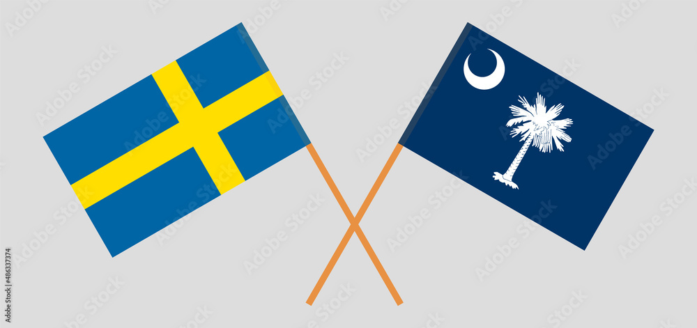 Crossed flags of Sweden and The State of South Carolina. Official colors. Correct proportion