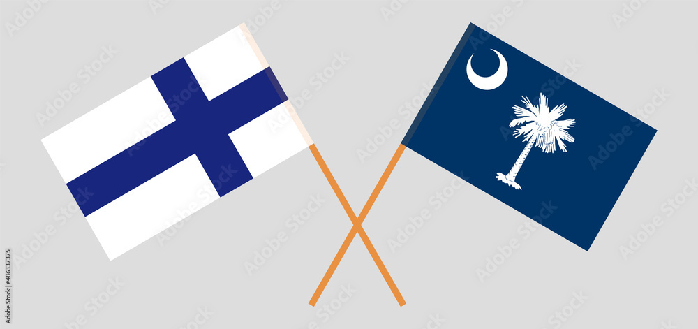 Crossed flags of Finland and The State of South Carolina. Official colors. Correct proportion