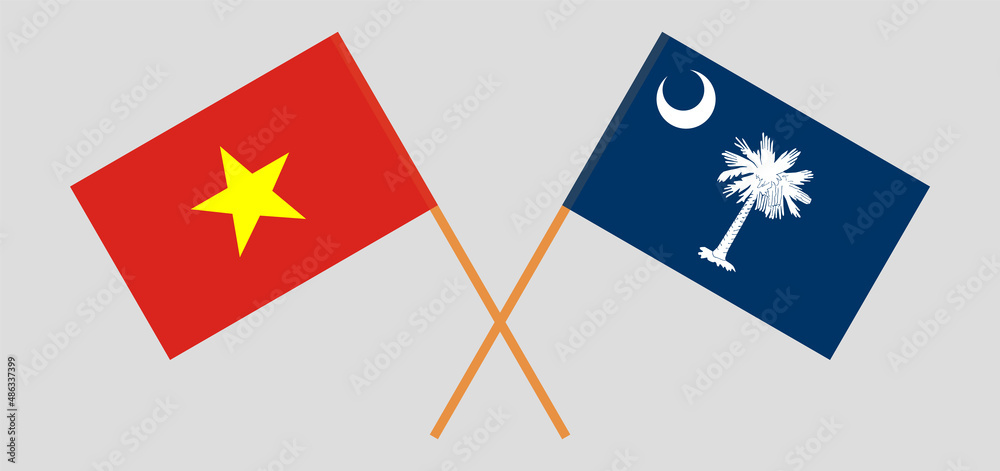 Crossed flags of Vietnam and The State of South Carolina. Official colors. Correct proportion Crossed flags of Vietnam and The State of South Carolina. Official colors. Correct proportion