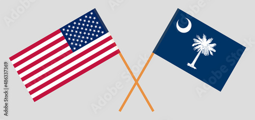 Crossed flags of the USA and The State of South Carolina. Official colors. Correct proportion