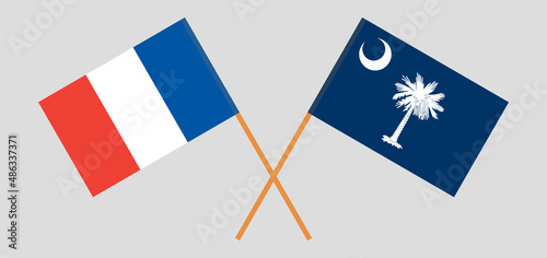 Crossed flags of France and The State of South Carolina. Official colors. Correct proportion