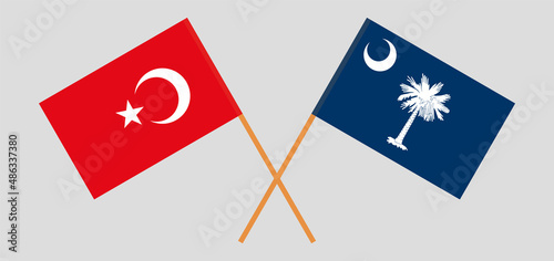 Crossed flags of Turkey and The State of South Carolina. Official colors. Correct proportion