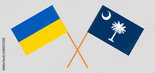 Crossed flags of Ukraine and The State of South Carolina. Official colors. Correct proportion