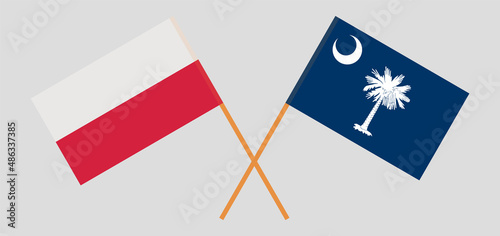 Crossed flags of Poland and The State of South Carolina. Official colors. Correct proportion