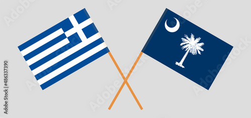 Crossed flags of Greece and The State of South Carolina. Official colors. Correct proportion