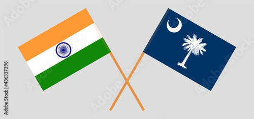 Crossed flags of India and The State of South Carolina. Official colors. Correct proportion