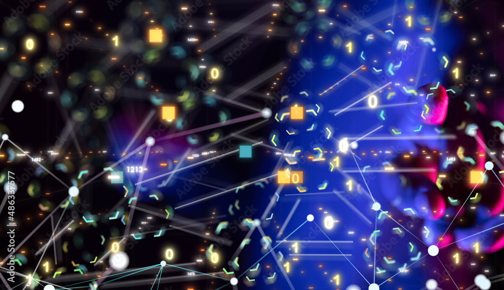Global network. Blockchain. 3D illustration. Neural networks and artificial intelligence. Abstract Global network. Blockchain. 3D illustration. Neural networks and artificial intelligence. Abstract