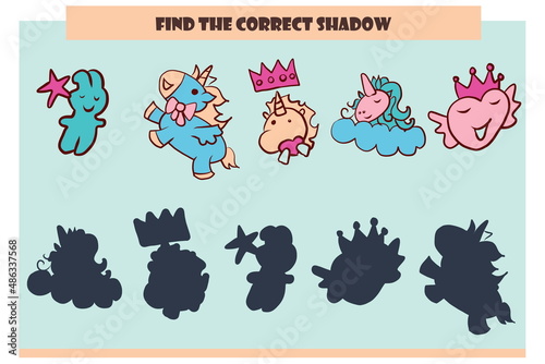 Find the correct shadow.Cute character set for girls.Educational game for kids.