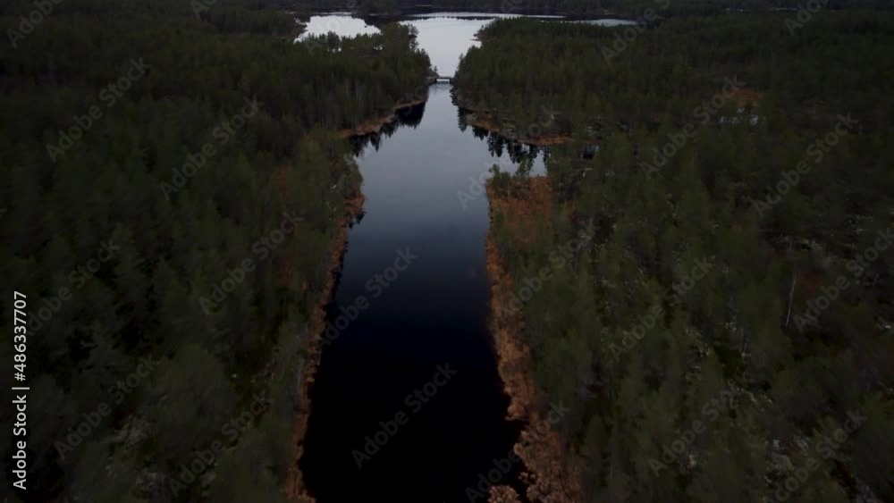 Lake Holmevatn Holkae Reflection Fly Over Dark Forest 4K 30fps