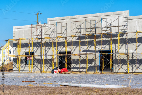 Scaffolding Across Front of New Retail Construction