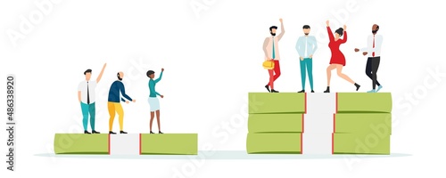 Economic inequality. gap between rich and poor. Unfair income. People are at different financial levels. Vector.