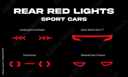 Fotografie, Obraz rear red lights on dark black background, wallpaper, banner template