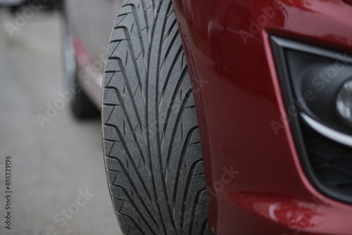 car tire on the car close-up, summer tire,tire tread