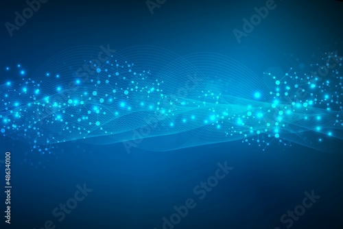 Structure molecule and communication. Dna, atom, neurons. Scientific concept for your design. Connected lines with dots. Medical, technology, chemistry, science background.  illustration.