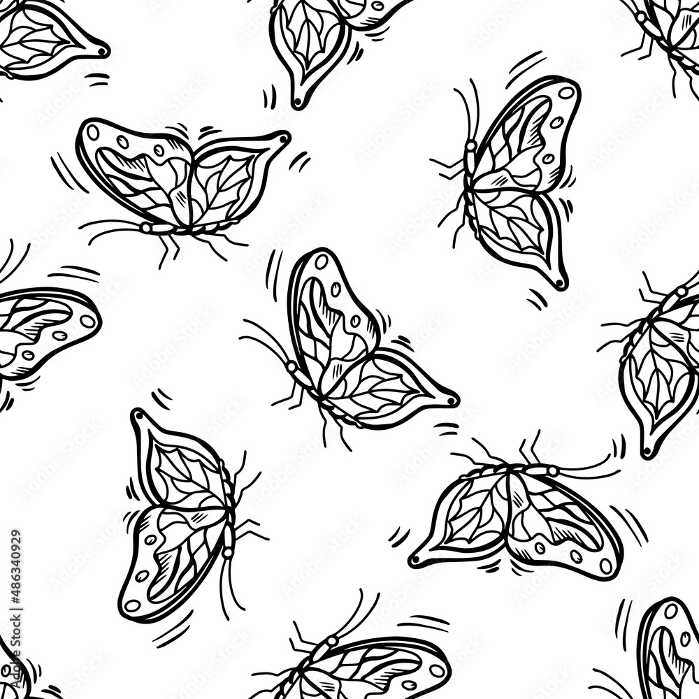 Obraz premium Vector seamless pattern with butterflies. Vector graphics. Vector illustration