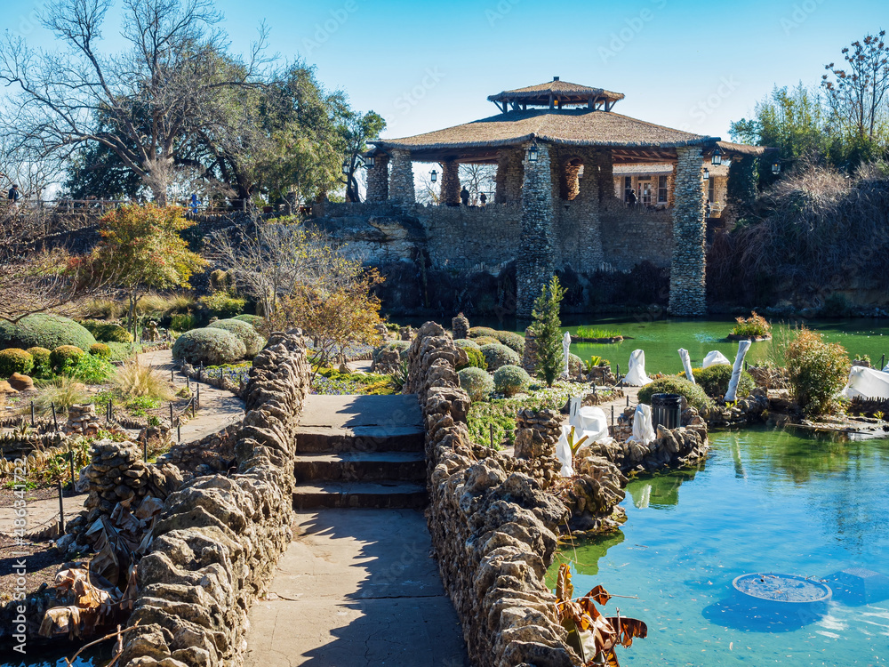 Sunny view of the stone building in Japanese Tea Garden
