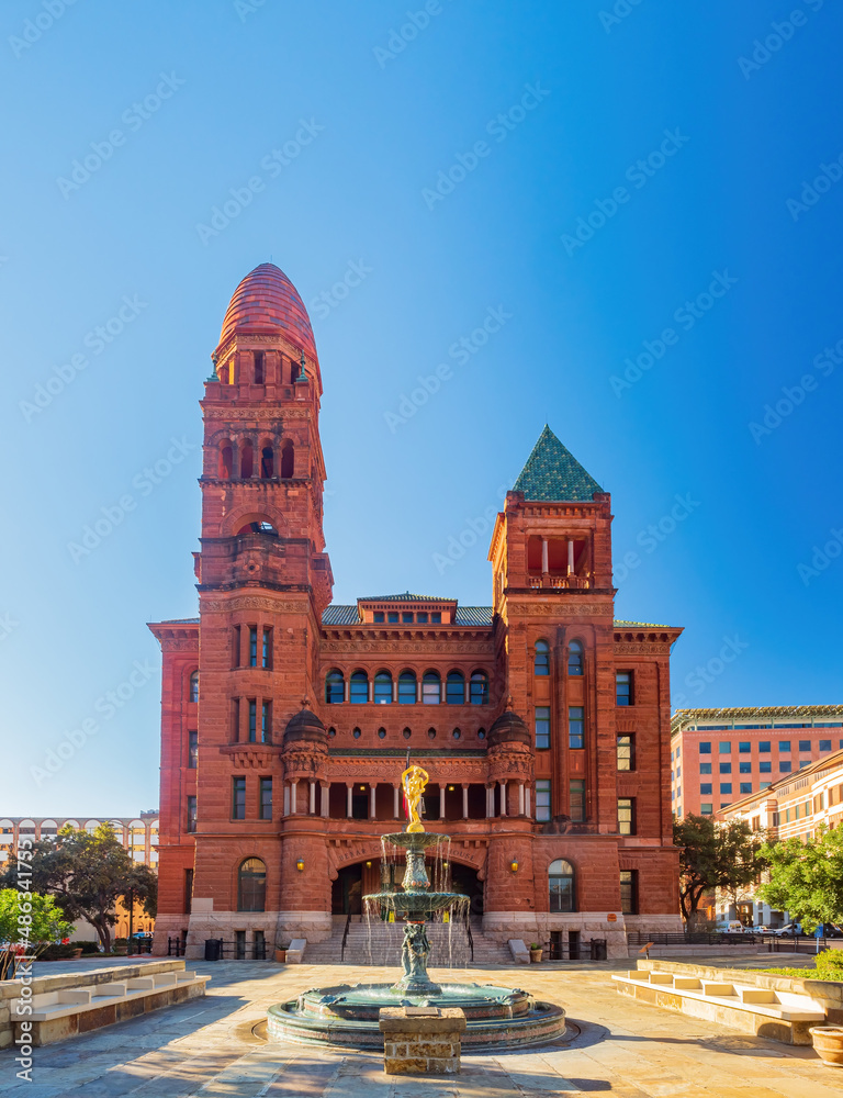 Fototapeta premium Sunny view of Courthouse building and Lady of Justice statue