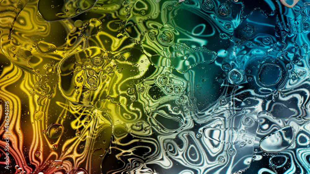 Abstraction, bubbles on the water, stains of paint on glass Abstraction, bubbles on the water, stains of paint on glass