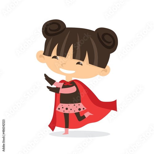 Vector illustrations of female and male kids superheroes in funny comics costume
