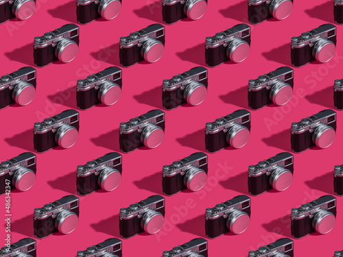 Retro Camera Endless Seamless Pink Pattern on Pink Background