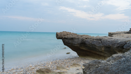 Beautiful Jebel Fuwairit Beach with pebbles in Qatar. photo