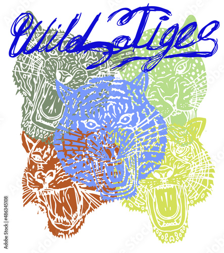 Canvas Print Tattoo tribal wild cats tiger graphic design vector art