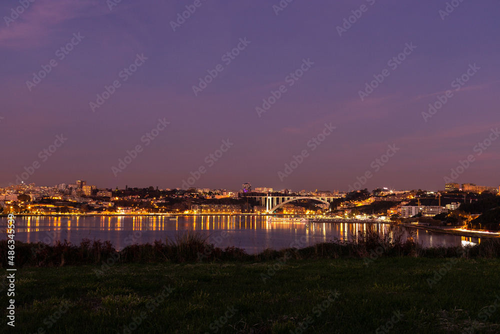 View of the Oporto city at dusk, Portugal, Europe