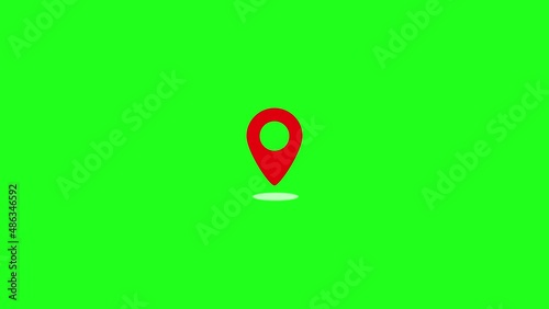 Location Pin pointer on Map animated cartoon on Green screen background. Appearing pointer for a map. Sign and pin to indicate the route and location on the video maps. Information, point of interest