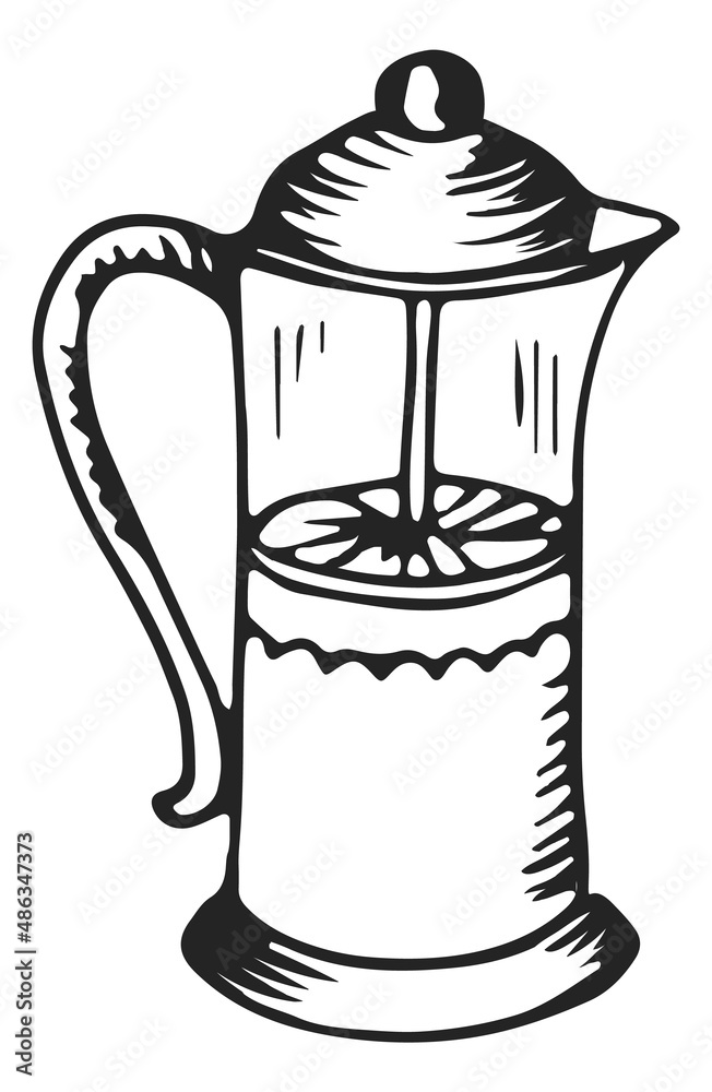 Obraz premium French press sketch. Simple home coffee maker