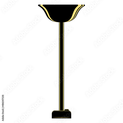 Floor lamp, lighting equipment at home. Large lampshade, vertical stand. Floor lamp for the room. Lampshade design, stylish interior. Vector icon, flat, black, yellow, isolated © isuhi