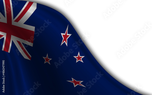 New Zealand flag waving in the wind against white background