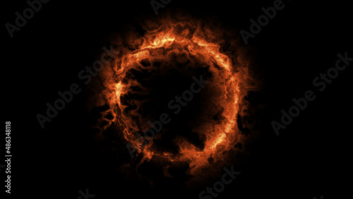 Fire and flames hot background with smoke effect and fog - Circle illustration with colorful electric FX for scifi images and texts - Techno wallpaper with circle effect and glow