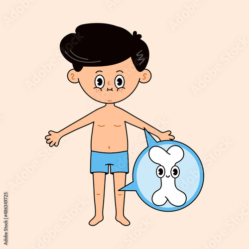 Man with bone icon in a bubble. Vector hand drawn doodle style traditional cartoon vintage, retro character illustration icon design. Cute man boy and bone mascot character