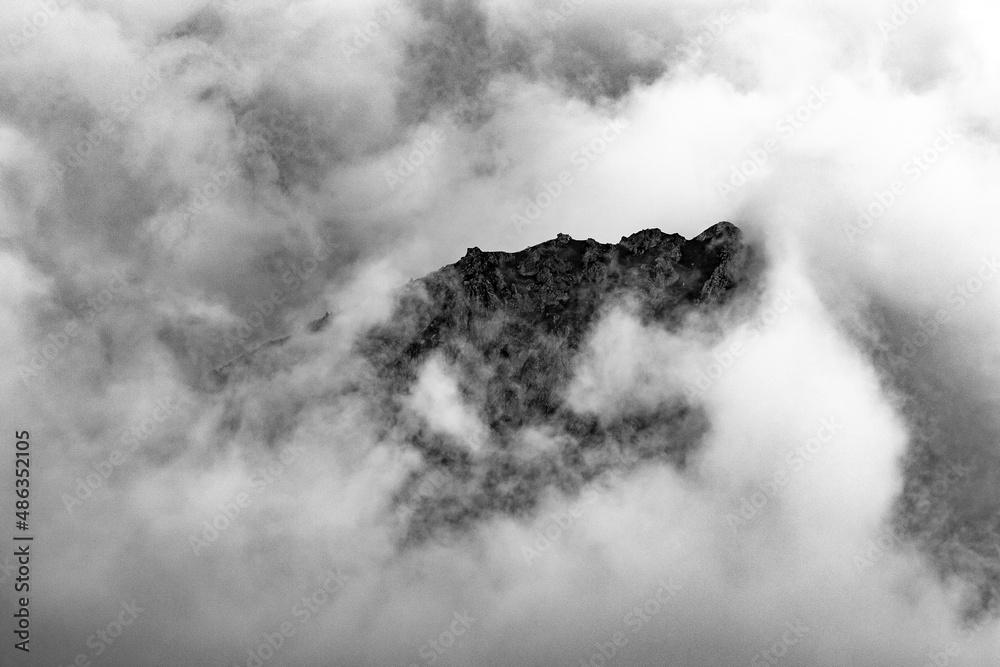 Rock formation zoomed in mist