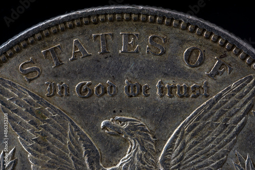 Detail Macro Shot of Liberty Morgan Dollar Reverse In God We Trust Liberty Black