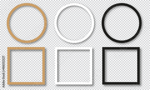 Set of empty picture frames. Picture frames mockup template for square and round image or text