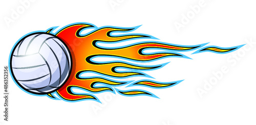 Vector illustration of volleyball ball with hot rod flame. Ideal for printable stickers decals sport logo design and any decoration. photo