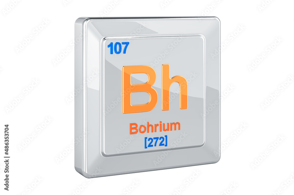 Bohrium Bh, chemical element sign. 3D rendering Bohrium Bh, chemical element sign. 3D rendering