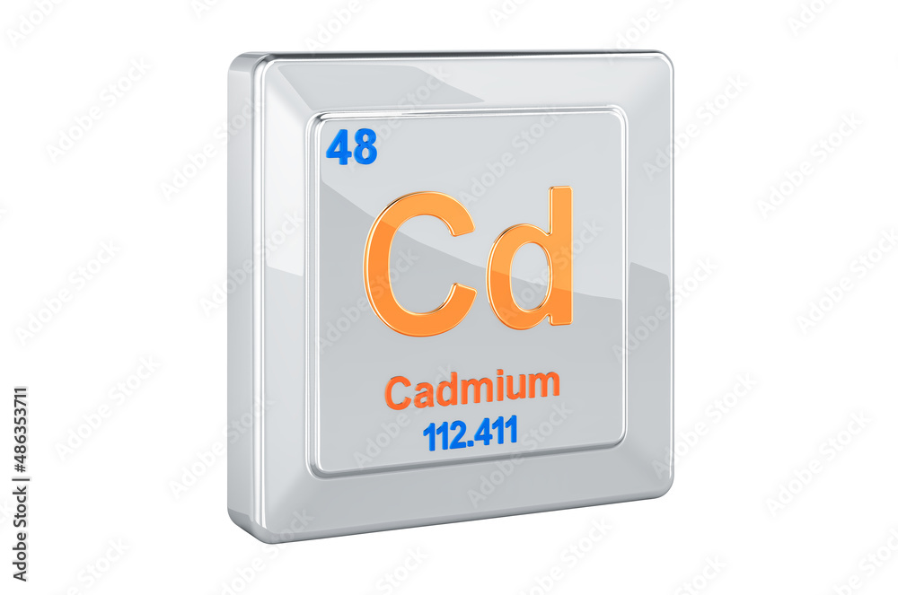 Cadmium Cd, chemical element sign. 3D rendering Cadmium Cd, chemical element sign. 3D rendering
